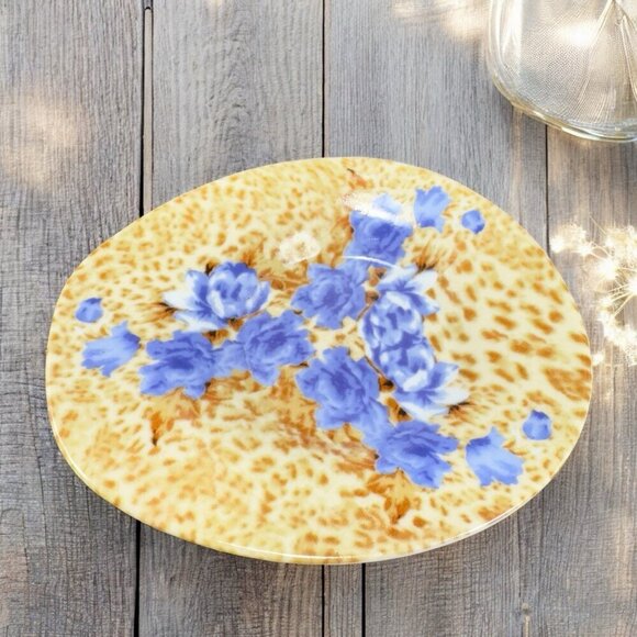 World Of Porcelain By HOM Dish Trinket Plate Spoon Rest Holder Blue Flowers VTG - Picture 2 of 11